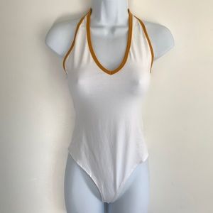 F21 White Dark Orange Yellow Bodysuit